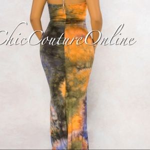 Orange/olive/purple tie dye maxi dress